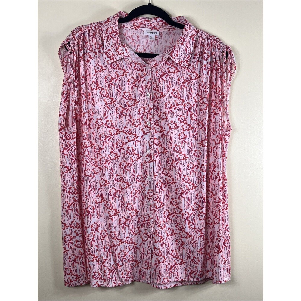 Westport Women's Sleeveless Blouse Floral Red White Size 2X